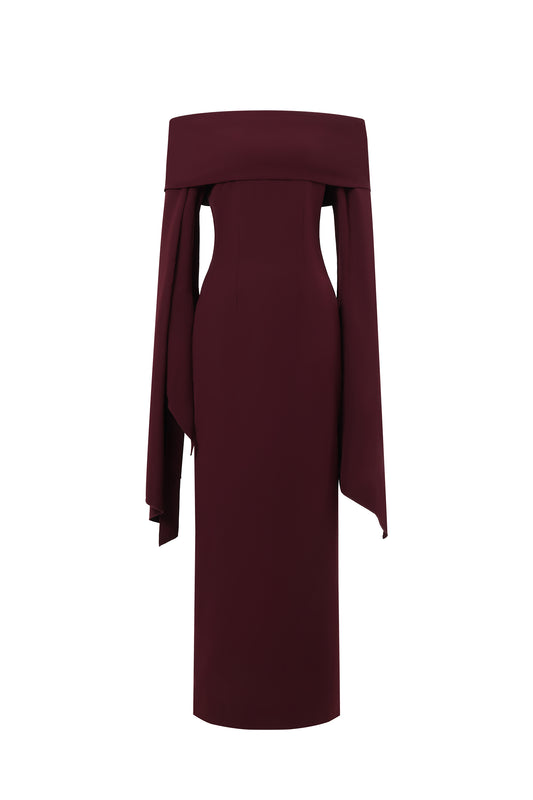 Vestido Maxi Zaria Ombro a Ombro com Manga Longa