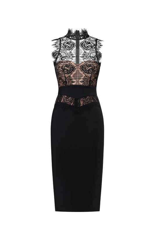 Vestido Midi Priscilla sem Mangas em Renda Bandage