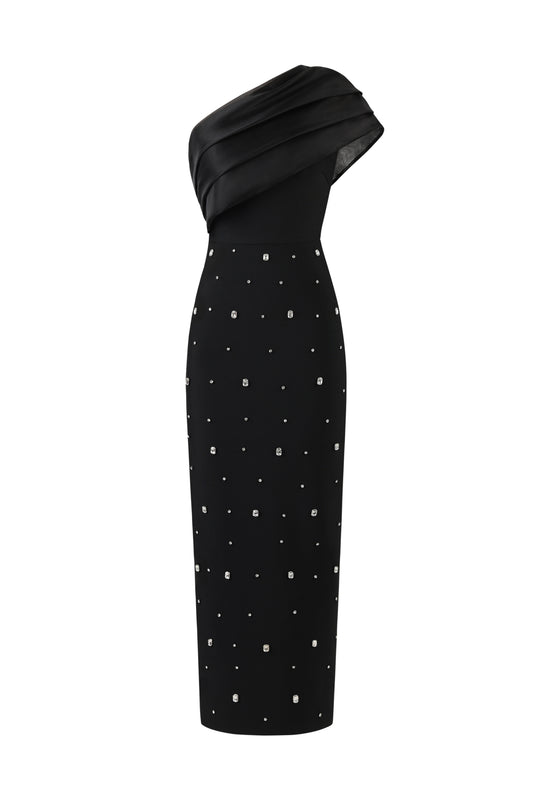 Vestido Maxi Bandage Ninon Ombro Único com Brilhantes