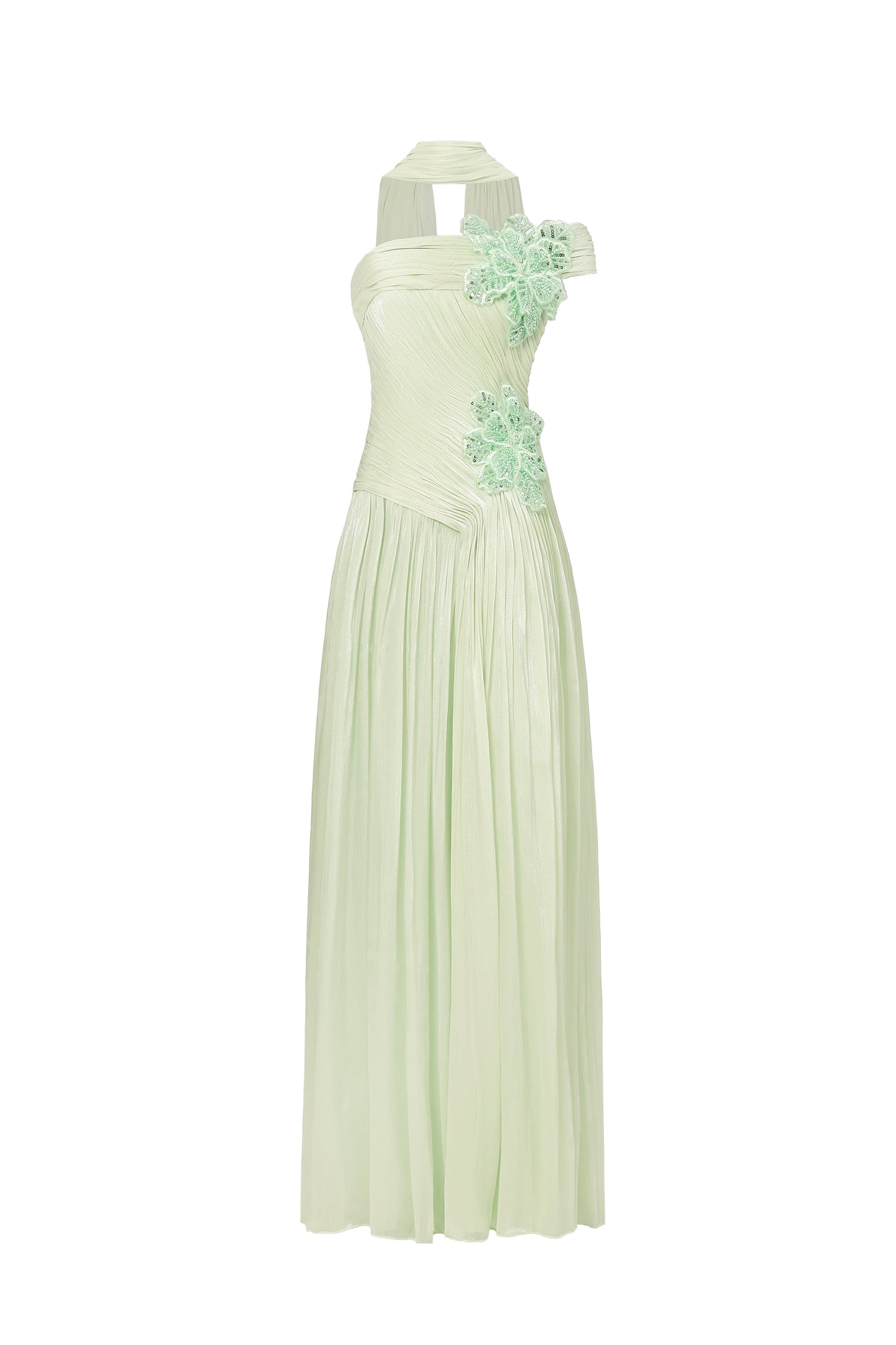 Vestido Maxi Mellies com Um Ombro, Padronagem Floral e Fenda Alta