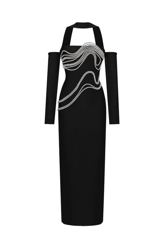 Vestido Maxi Lokama com Strass e Sem Alças