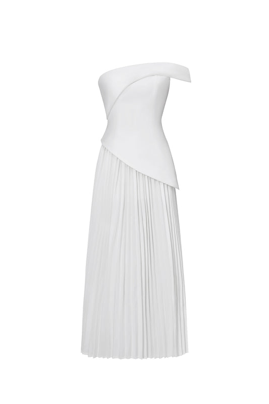 Maxi Dress Vickee com Ombro a Ombro e Pregas Assimétricas