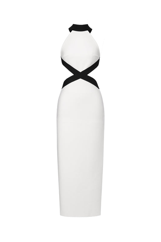 Vestido Maxi Pako com Decote Vazado e Efeito Bandagem