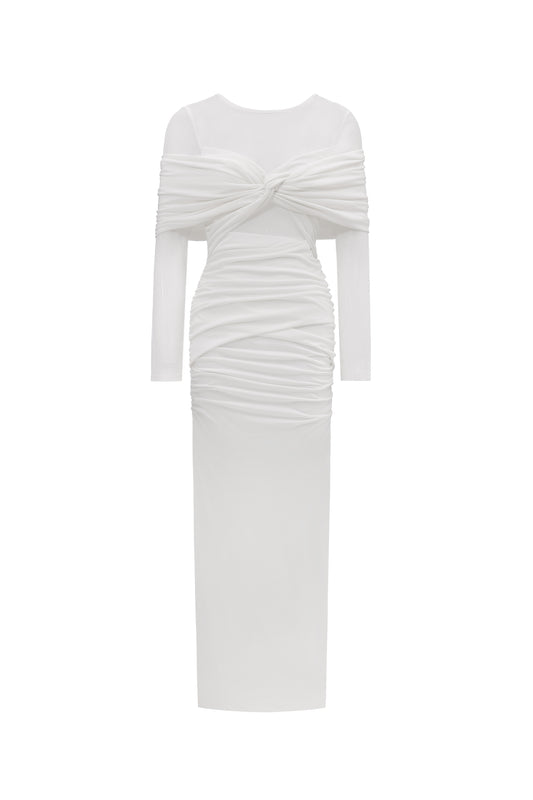 Vestido Maxi Ingrid com Pregueado e Camadas de Tule