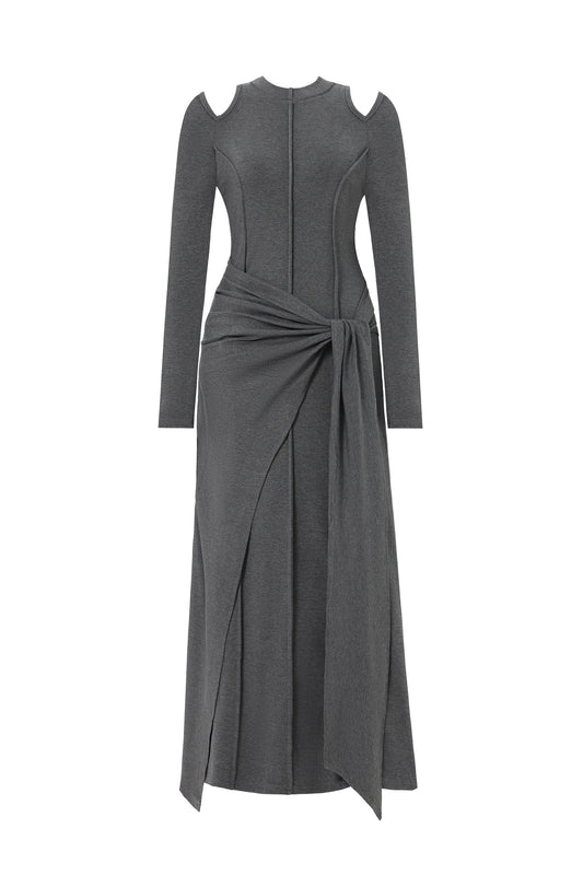 Vestido Maxi Silas com Decote Vazado e Mangas Longas em Malha