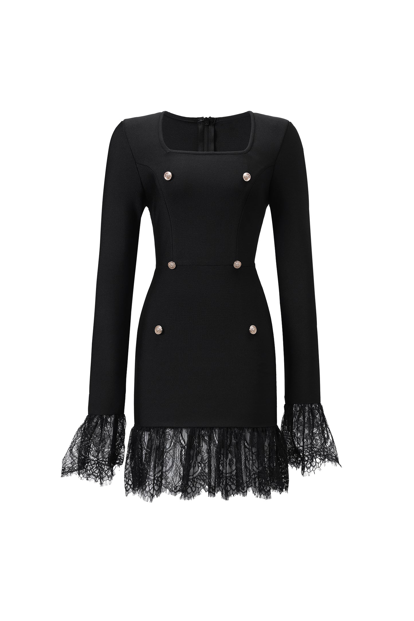 Vestido Mini Sydney com Botões Strass e Renda