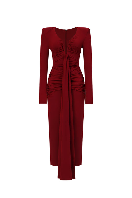 Vestido Maxi Dixie Decote V Profundo Manga Longa