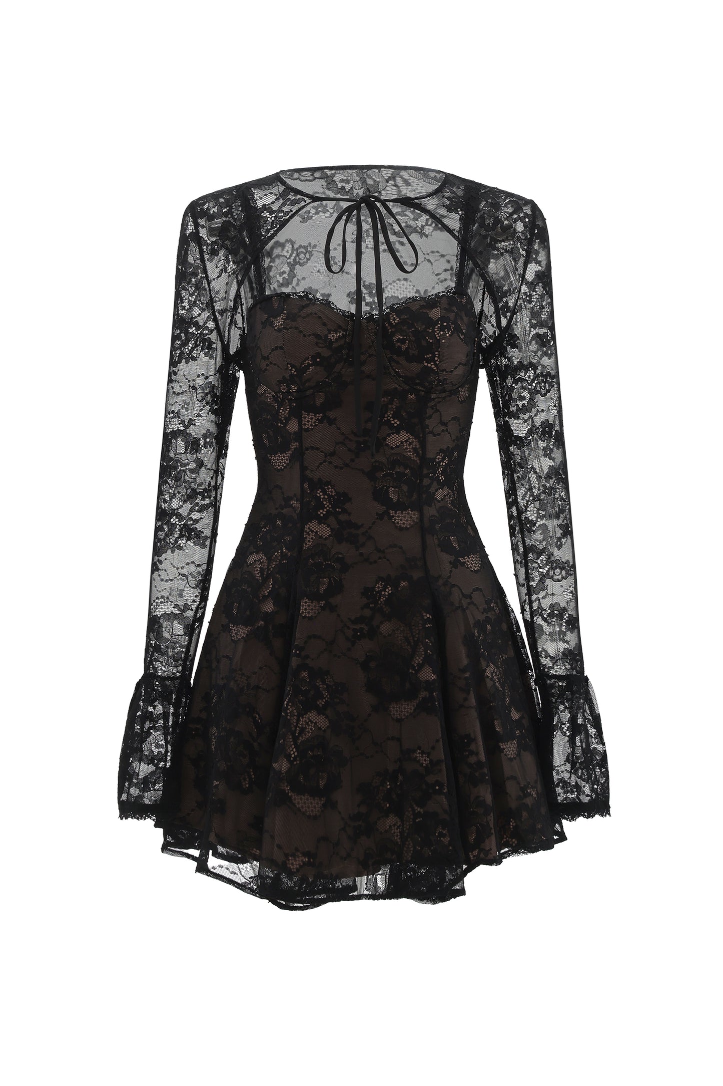 Vestido Mini Kiera em Renda com Manga Longa