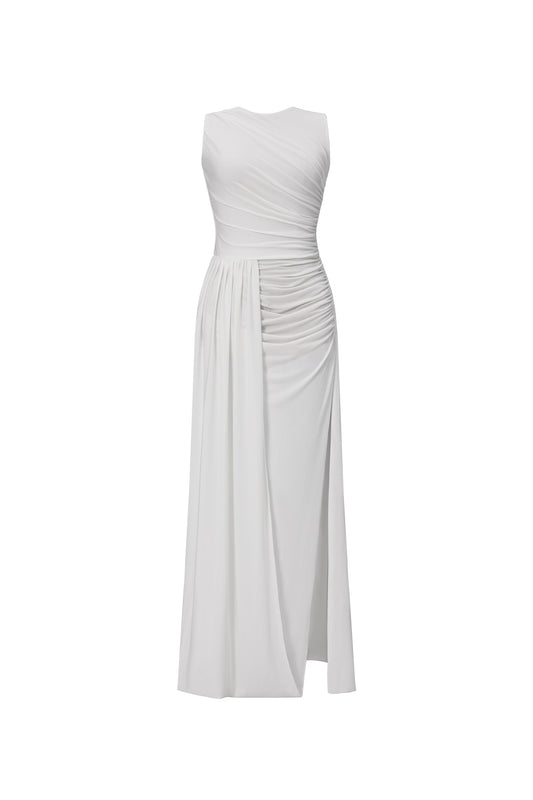 Vestido Maxi Persasy em Tricô Franzido Sem Mangas