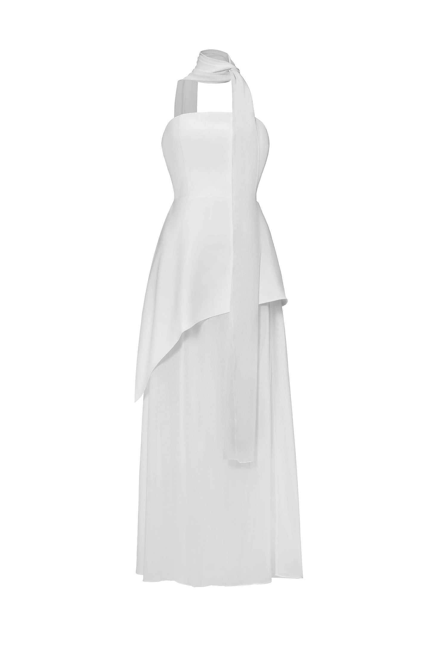 Vestido Maxi Kater Decote Único em Tule e Cetim
