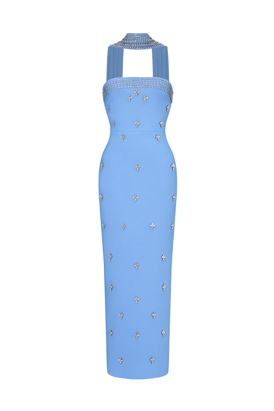 Vestido Maxi Marina: Bandage sem Alças com Cristais