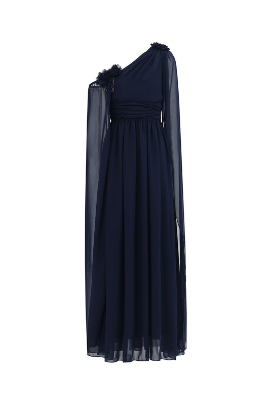 Vestido Maxi Yannei com Um Ombro Franzido