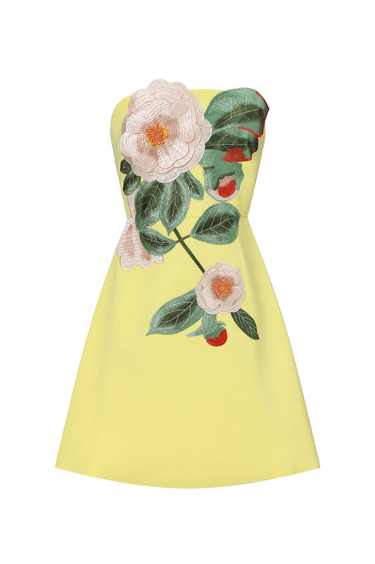 Mini Dress Doris com Bordado Floral e Costas Nuas