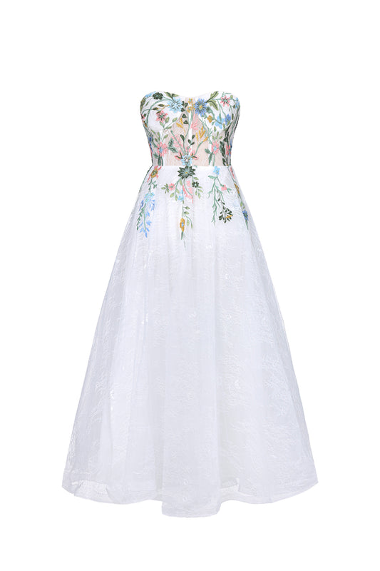 Maxi Dress Joie com Bordado Floral e Renda em Camadas de Tule