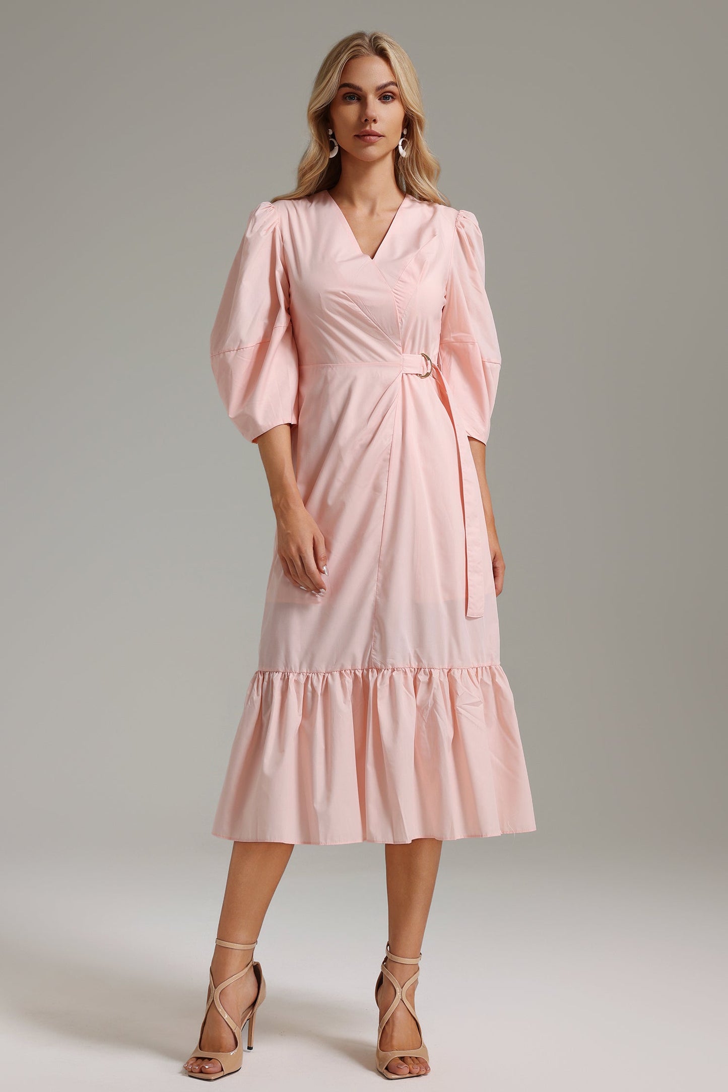 Vestido Ereen com Decote em V e Babados