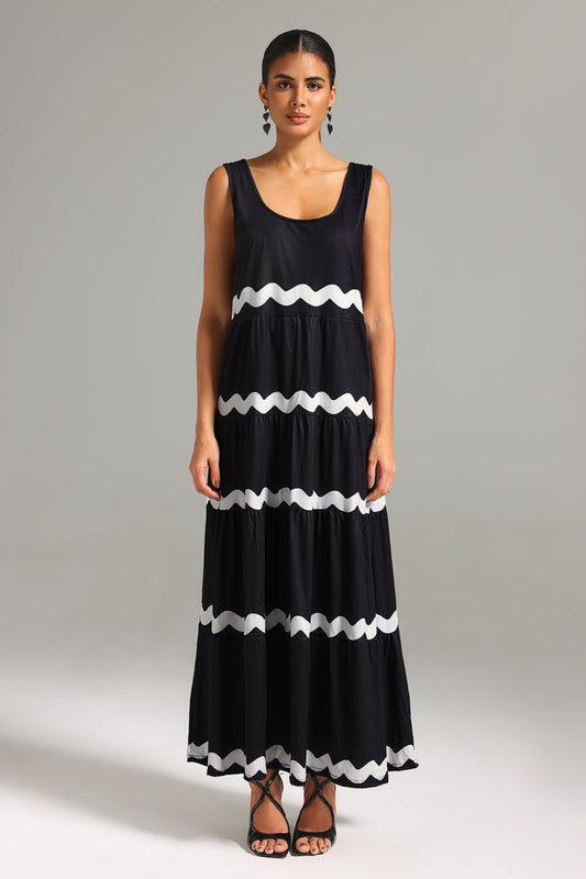 Vestido Maxi Kavaza Sem Mangas com Listras