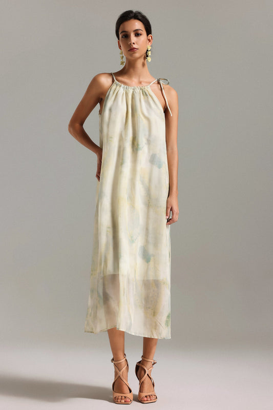 Vestido Midi Nona Estampado sem Mangas
