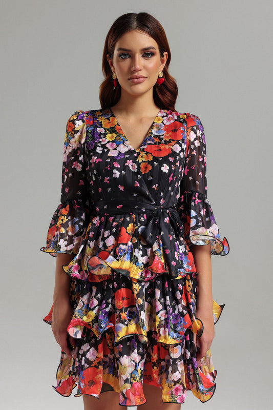 Vestido Riaba Mini em Camadas com Decote V