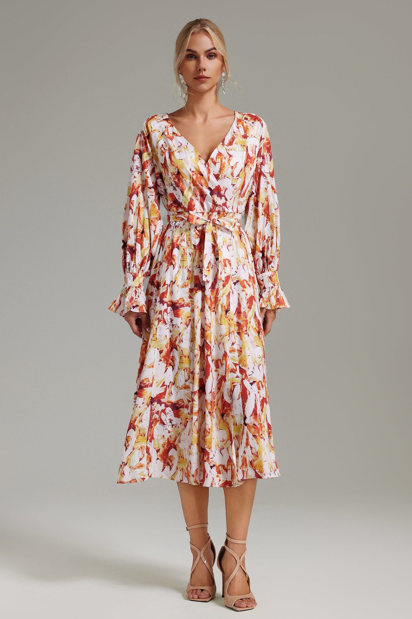 Vestido Roline com Decote V e Estampa