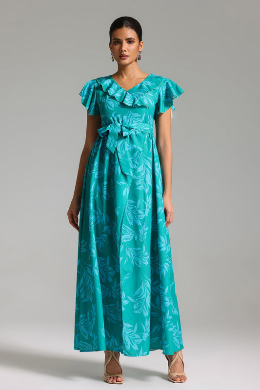 Vestido Maxi Impresso com Babados