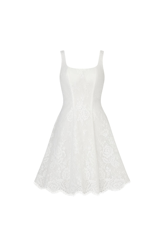 Vestido Mini Tutuni em Renda com Decote Quadrado e Halter